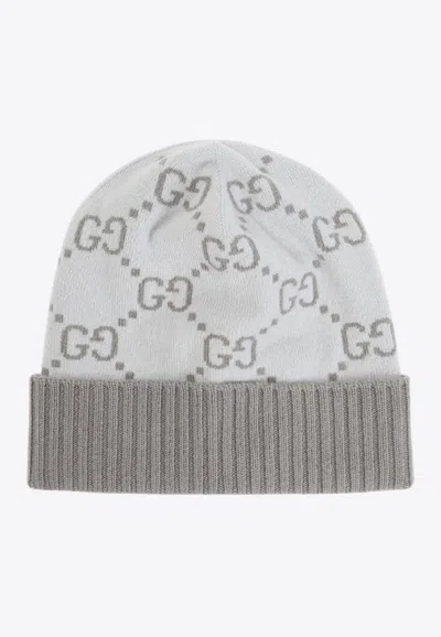 Gucci Light Grey Logo Beanie Hat In Gray
