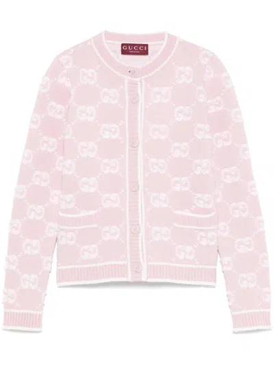 Gucci Gg Jacquard Bouclé Wool Cardigan In Pink