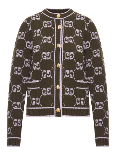Gucci Gg Jacquard Bouclé ??wool Cardigan In Green
