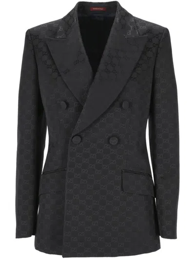 Gucci Gg Jacquard Blazer In Black