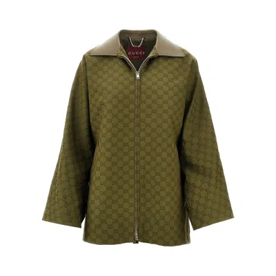 Gucci Gg Jacquard Canvas Blouson Jacket In Green