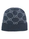 Gucci Nuancie Knitted Hat Ribbed Hem Design In Blue