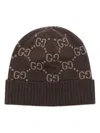 Gucci Gg-jacquard Cashmere Beanie Hat In Brown