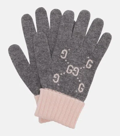 Gucci Gg Jacquard Cashmere Gloves In Gray