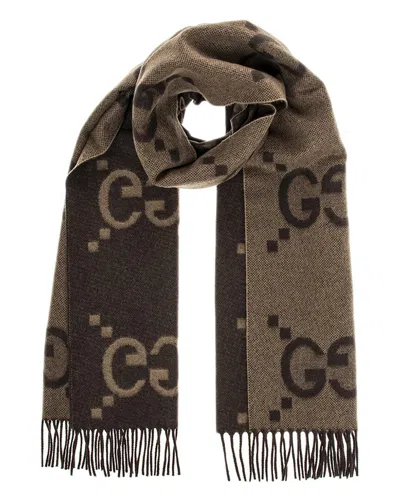 Gucci Gg Jacquard Cashmere Scarf In Beige
