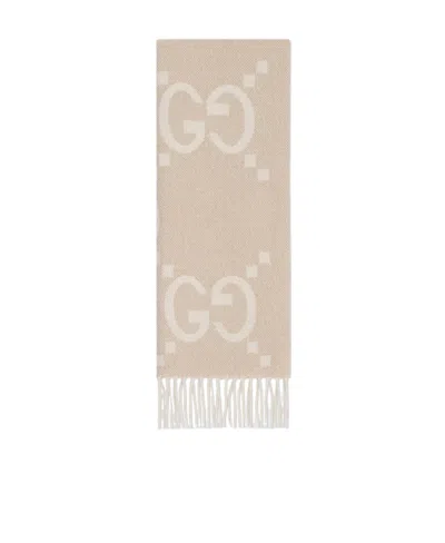 Gucci Gg-jacquard Cashmere Scarf In White