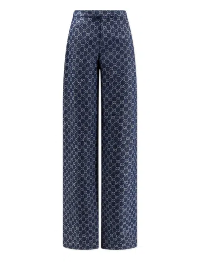 Gucci Gg Jacquard Cotton Denim Mini Pockets Jeans In Blu