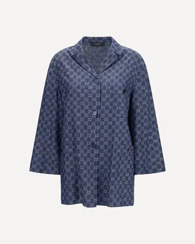 Gucci Gg Jacquard Cotton Denim Jacket In Blue