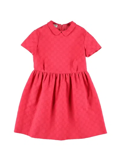 Gucci Kids' Gg Jacquard Cotton Peter Pan Collar Dress In Red