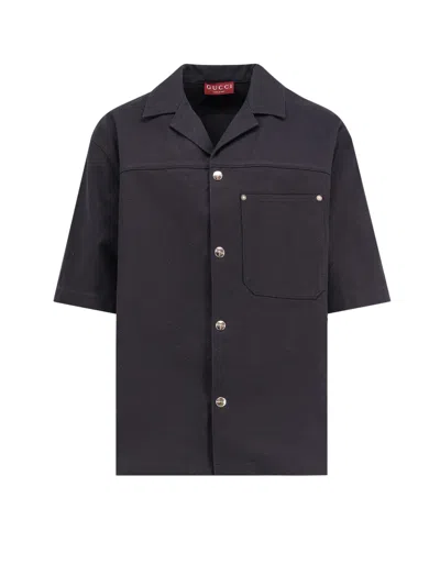 Gucci Classic Short-sleeve Cotton Shirt In Black