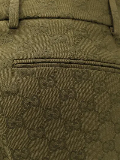 Gucci Gg Jacquard Cotton Trousers In Green