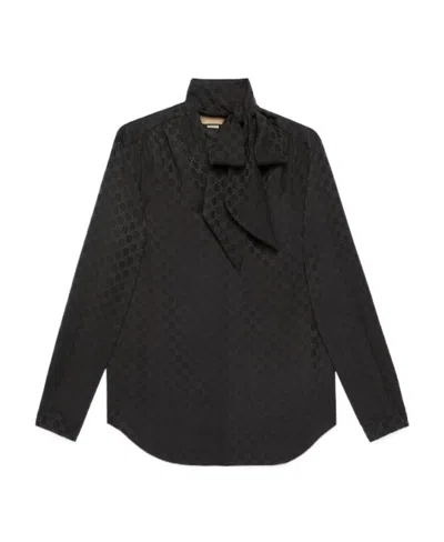 Gucci Gg-jacquard Crepe Satin Shirt In Black