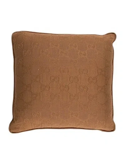 Pre-owned Gucci Gg Jacquard Cushion W/ Tags In Brown
