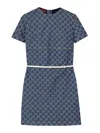 Gucci Fitted Blue Cotton Dress With Contrast Belt In Blue