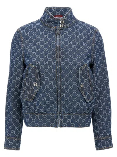 Gucci Gg Jacquard Denim Jacket Casual Jackets And Parka Blue
