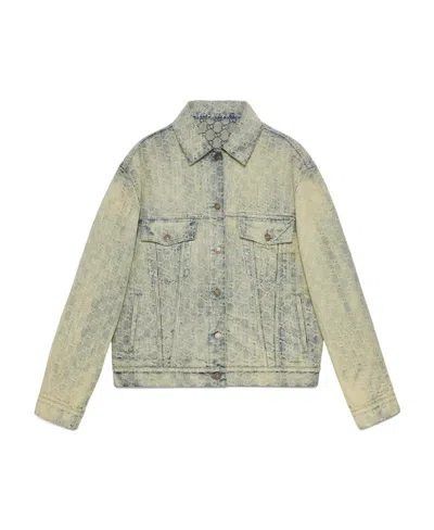 Gucci Gg Jacquard Denim Jacket In Nude