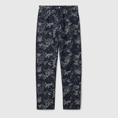 Gucci Gg Jacquard Denim Pant In Blue