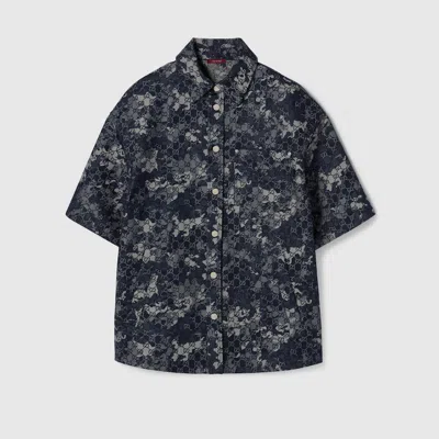 Gucci Gg Jacquard Denim Shirt In Blue