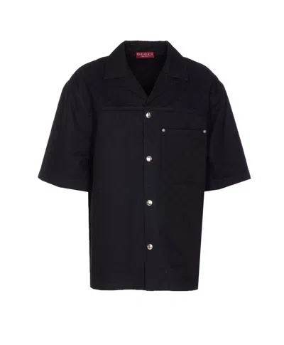 Gucci Classic Short-sleeve Cotton Shirt In Black