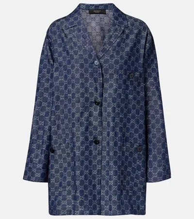 Gucci Gg Jacquard Denim Shirt In Blue