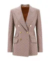 Gucci Pink Gg Cotton Canvas Double-breasted Blazer In Nude