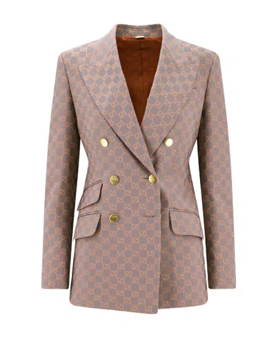 Gucci Gg Jacquard Double-breasted Blazer In Pink & Purple