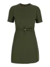 Gucci Women Green Mini Dress With Gg Buckle Belt In Fabric Woman In Green