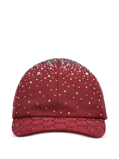 Gucci Gg Jacquard Embellished Cap In Red