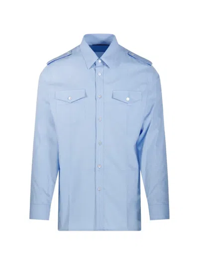 Gucci Gg Jacquard Epaulette Shirt In Blue
