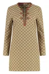 Gucci Beige Crewneck Mini Dress With Horsebit On The Front In Gg Canvas Woman