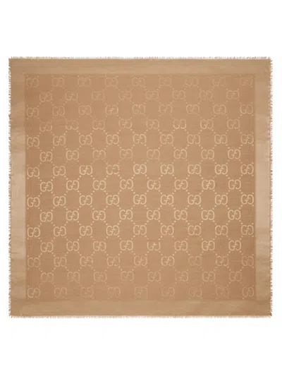 Gucci Gg Jacquard Fringed Scarf For Men In Neutral