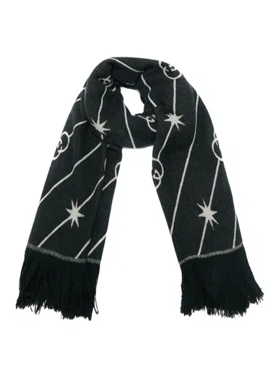Pre-owned Gucci Gg Jacquard Fringed Shawl In Black