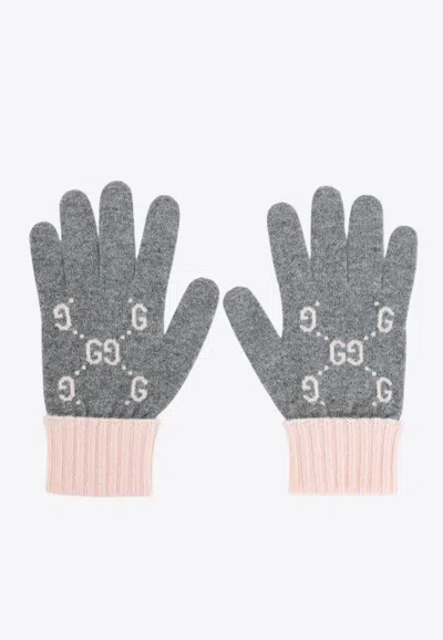 Gucci Gg-jacquard Gloves Knit In Gray