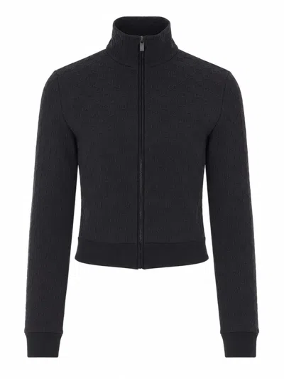 Gucci Gg Jacquard High-neck Long-sleeve Zip T-shirt In Nero