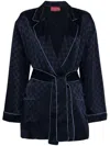 Gucci Dark Blue Satin Shirt With Gg Detail Women In Blue