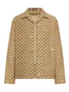 Gucci Beige Shirt With Spread Collar And Two Front Welt Pockets In Gg Canvas Man In Brown