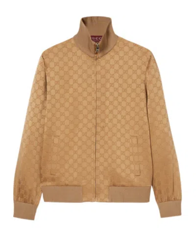 Gucci Gg Jacquard Zipped Jacket In Brown