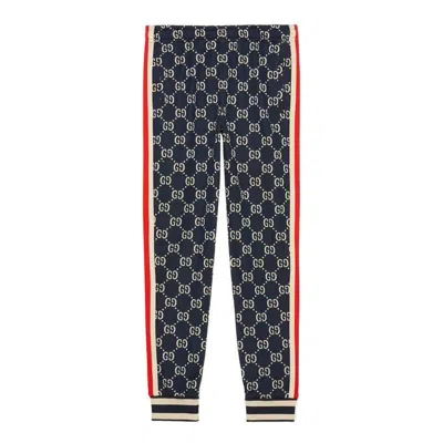 Gucci Gg Jacquard Jogging Trousers For Men Blue In Black
