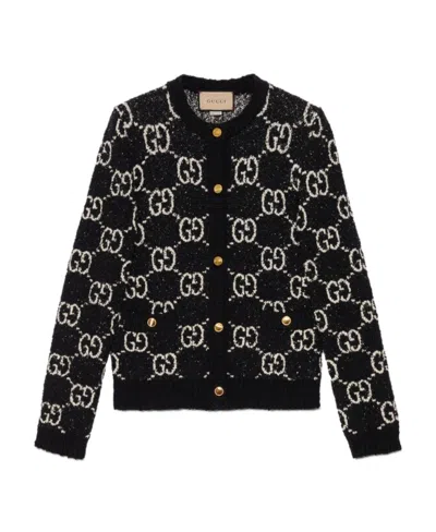 Gucci Gg-jacquard Knitted Cardigan In Black