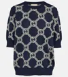 Gucci Gg Jacquard Knitted Top In Blue/ivory