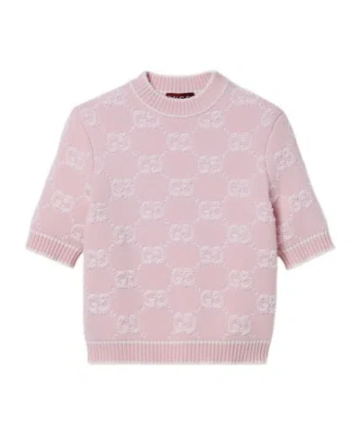 Gucci Gg Jacquard Knitted Top In Pink