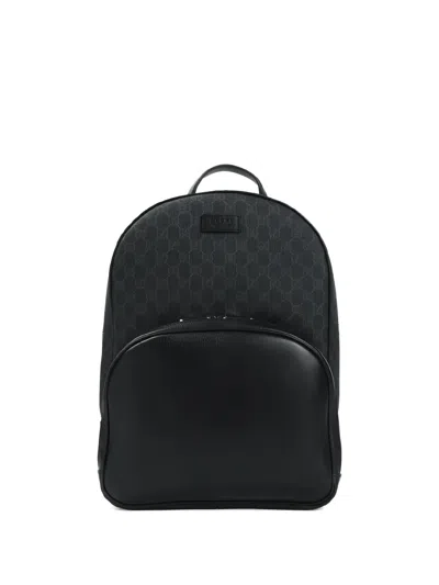 Gucci Gg Jacquard Leather Backpack In Black