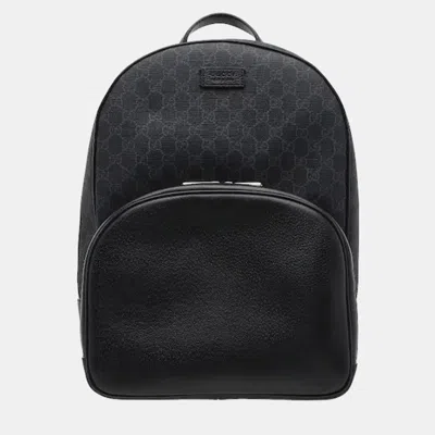 Pre-owned Gucci Gg Jacquard Medium Black Canvas Leather Backpack Bag