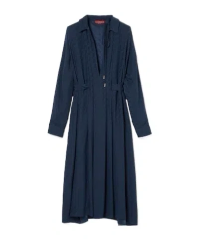 Gucci Gg And Chain Silk Jacquard Dress In Blue