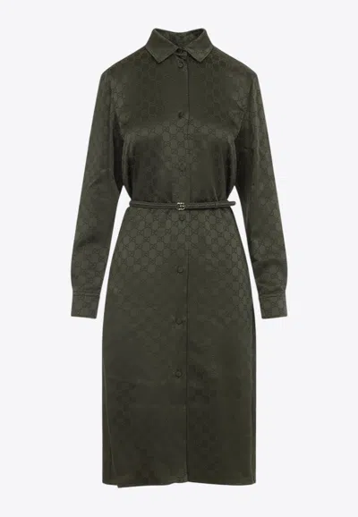 Gucci Gg-jacquard Midi Shirt Dress In Green