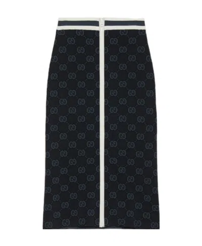 Gucci Gg Jacquard Midi Skirt In Black