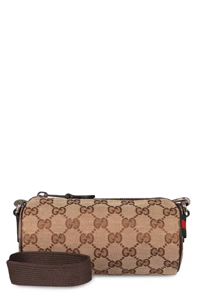 Gucci Gg Jacquard Mini Shoulder Bag With Top Zip In Beige