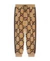 Gucci Striped Logo-jacquard Wool-blend Fleece Sweatpants In Nude
