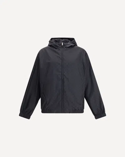 Gucci Men Gg Jacquard Nylon Zip-up Jacket In Black