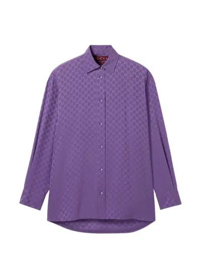 Gucci Silk Monogram Long-sleeved Shirt In Purple
